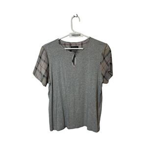 Women’s Size 8 Barbour Gray Tartan Plaid Sleeve Tee Shirt Keyhole Pullover